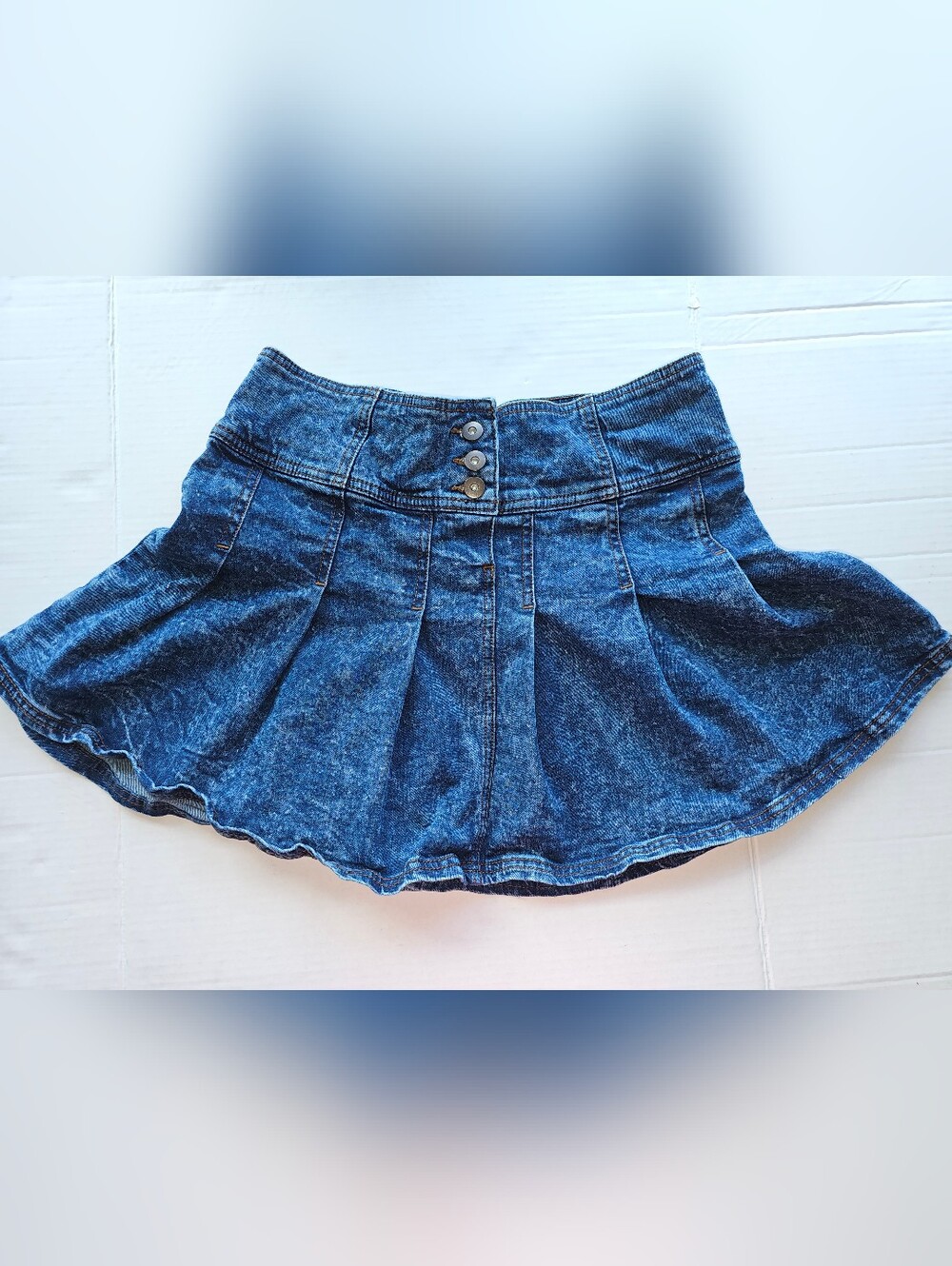 Pleated Denim Skirt Button High Waist Acid Wash - Junior Sz L 11-13